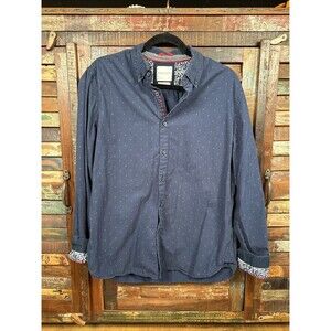 Denim & Flower Ricky Singh Button Up Shirt Faded Dark Blue All Over Anchors Sz L